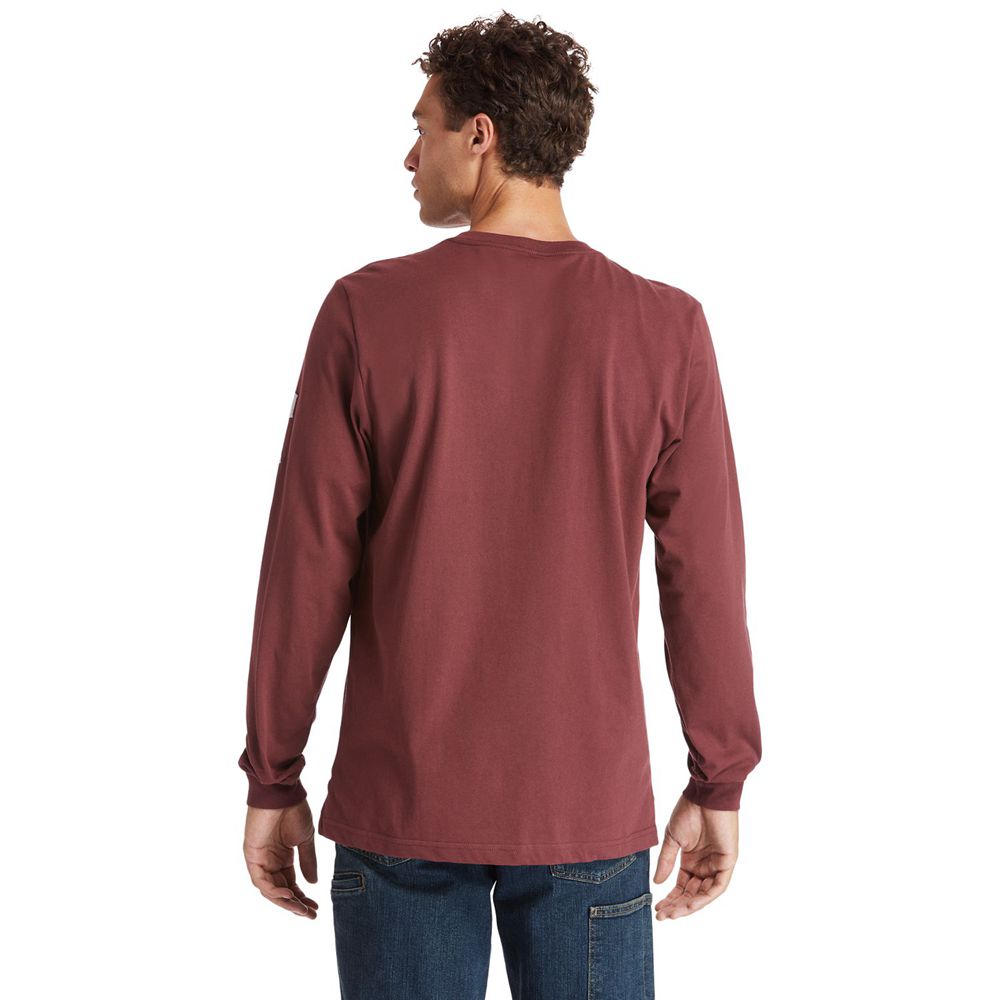 Timberland Mens T-Shirts PRO® Logo Sleeve Base Plate Wicking - Burgundy - India WL1628435